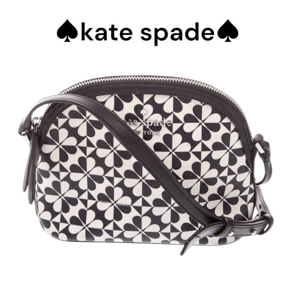 KATE SPADE HOLLIE SPADE CLOVER DOME CROSSBODY IN BLACK AND WHITE